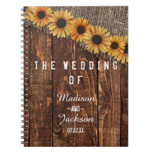 Carnet Wedding planner de tournesol en bois rustique et B