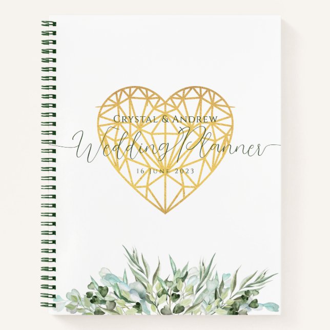 Carnet Wedding planner Elegant Blanc Gold Heart Foliing (Devant)
