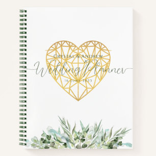 Carnet Wedding planner Elegant Blanc Gold Heart Foliing