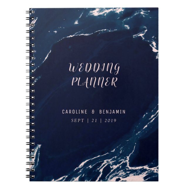 Carnet Wedding planner nautique moderne en marbre bleu ma (Devant)