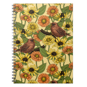 Carnet Wens et fleurs sur jaune pâle