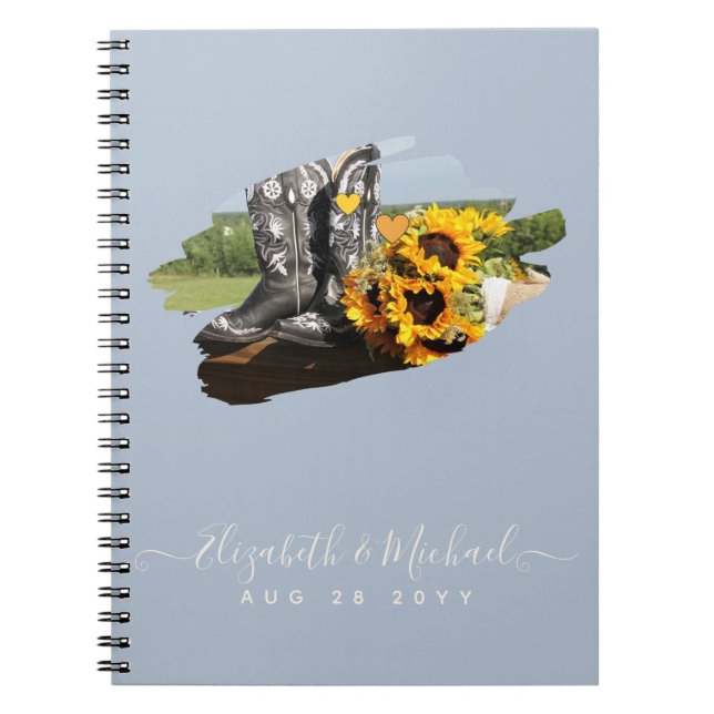 Carnet Western Boots tournesol Mariage rustique (Devant)