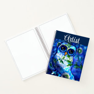 Carnet Whimsical Abstrait Owl Blue Floral Sketchbook