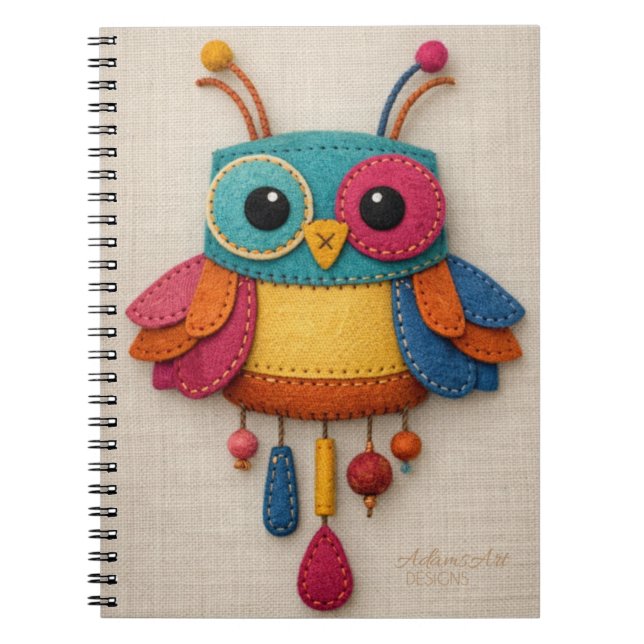 Carnet Whimsical Felt Owl Notebook – Colorful Handmade (Devant)