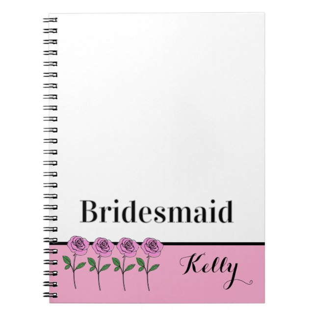 Carnet Whimsical Hand Drawn Pink Roses Bridesmaid (Devant)