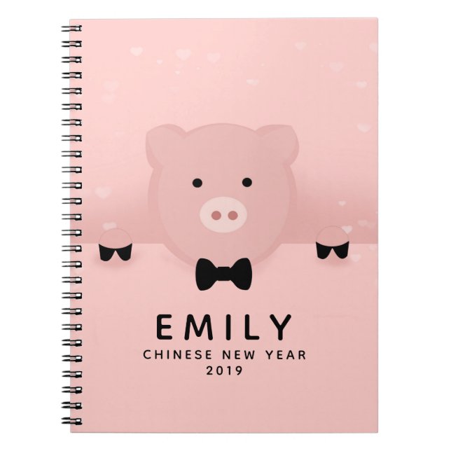 Carnet Whimsical Pink Pig mignon Nouvel An chinois (Devant)