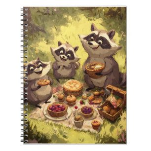 Carnet Whimsical Raccoon Family Picnic Art