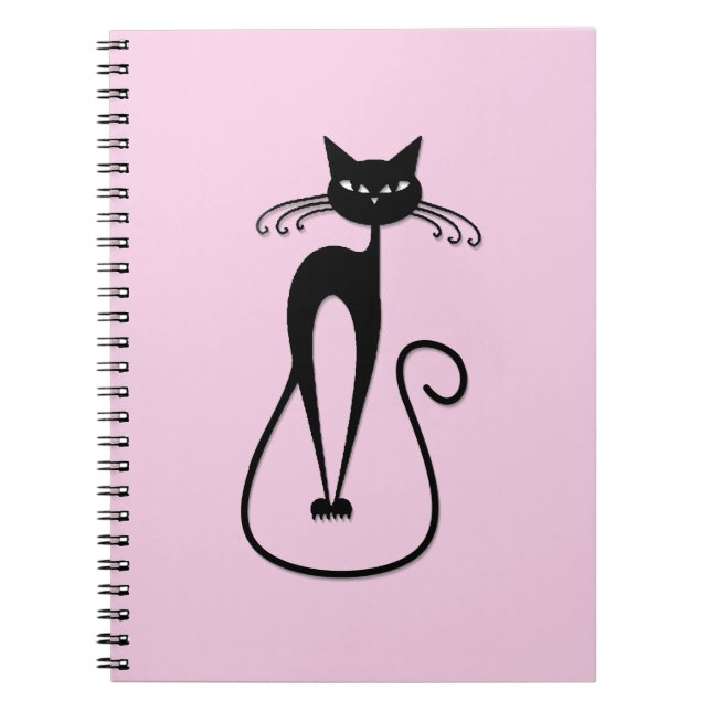 Carnet Whimsical Skinny Chat noir rose (Devant)