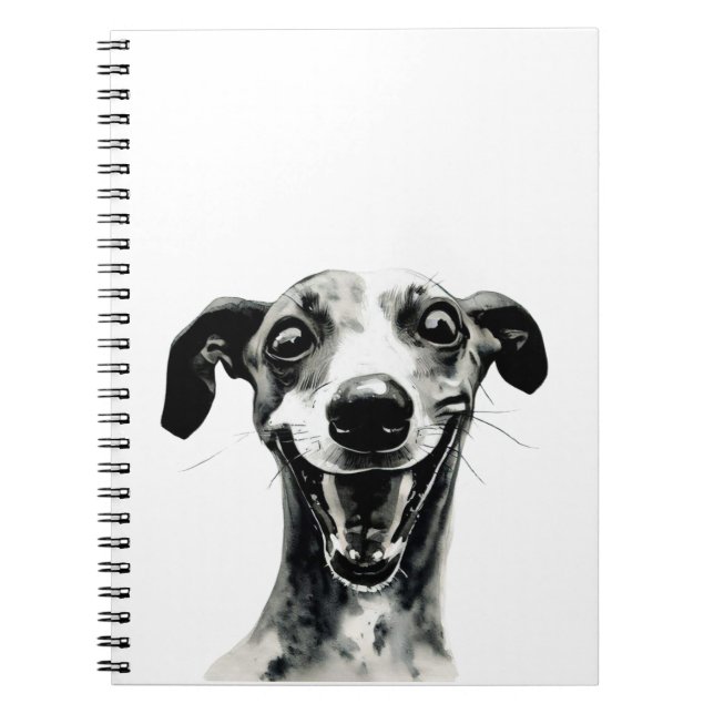 Carnet Whippet noir et blanc | Cute Greyhound (Devant)