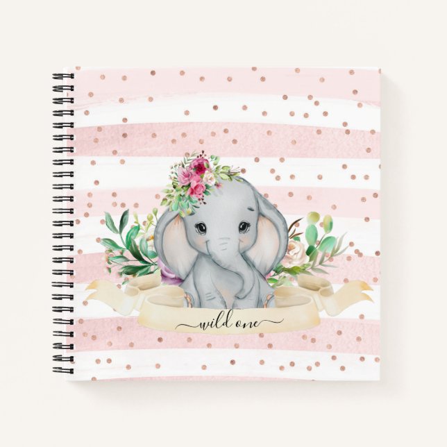 Carnet Wild One - Baby Elephant and Flowers (Devant)