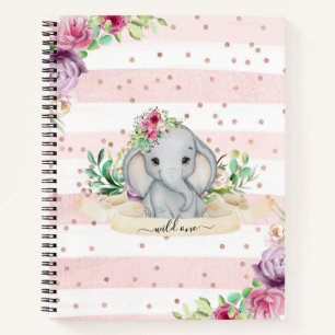 Carnet Wild One - Baby Elephant and Flowers Notebook