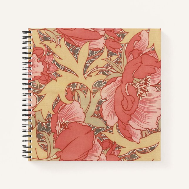 Carnet William Morris Poppies Floral Art Nouveau Motif (Devant)