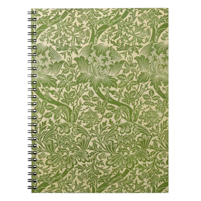 Carnet William Morris Rose et chardon vert floral (Devant)
