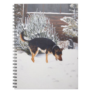 Carnet Winter snow scene with cute black and tan dog