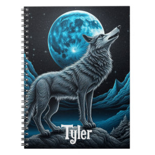 Carnet Wolf debout devant la Pleine lune   Art AI