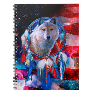 Carnet Wolf et Dreamcatcher en drapeau américain
