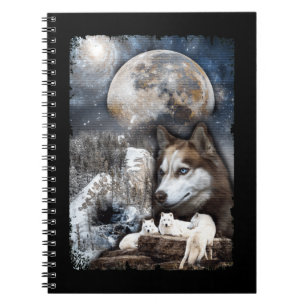 Carnet Wolf Family Moon Winter Mountain Wolfs