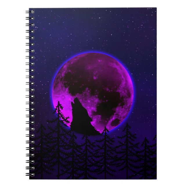 CARNET WOLF HOWLING LUNE MAGENTA (Devant)