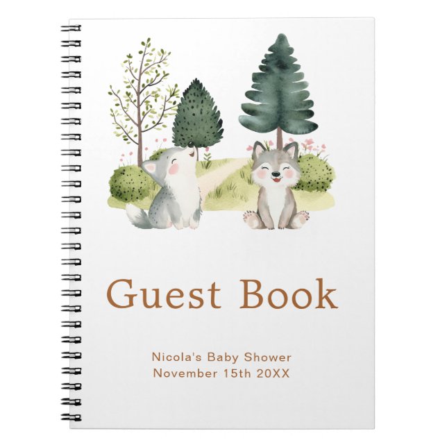 Carnet Woodland Wolf Baby Shower Guest Book (Devant)