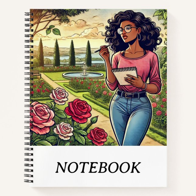 Carnet Writer in a Garden of Roses Spiral Notebook (Devant)