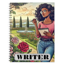 Writer in rose garden spiral notebook