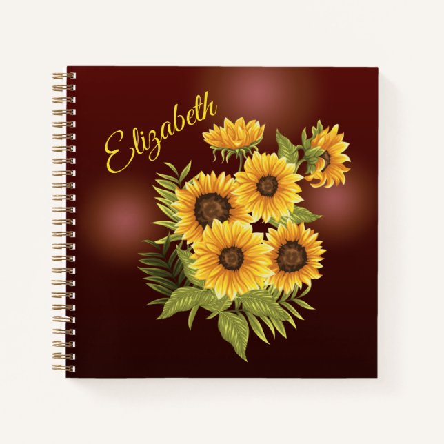 Carnet Yellow Sunflowers Rustic Brown Ajouter un nom Jour (Devant)