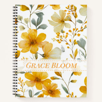Carnet Yellow Watercolor Floral Botanical Flower Pattern