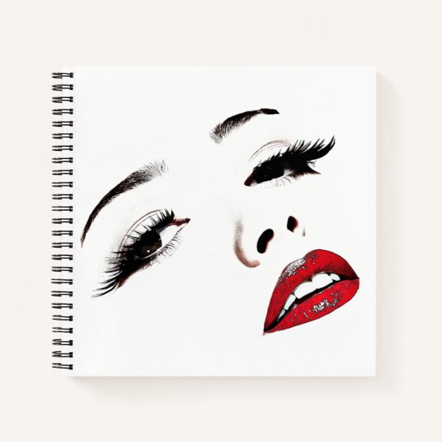 Carnet Yeux foncés Lèvres rouges Femmes Visage beauté Art (Devant)
