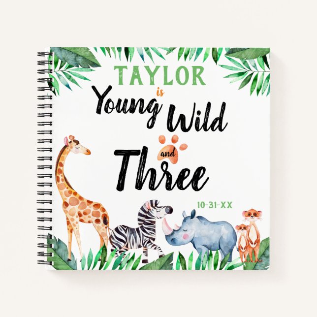 Carnet Young Wild And Three Safari 3ème anniversaire invi (Devant)