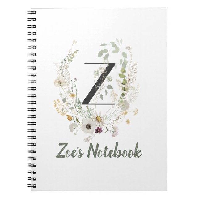 Carnet Z initial avec fleur de couleur douce (Devant)