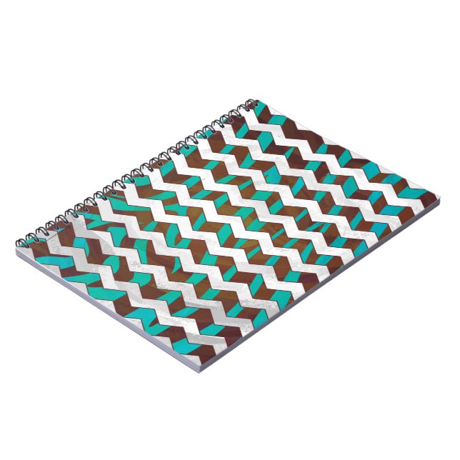 Carnet Zebra Chevron Impression Brown et Turquoise (Côté gauche)