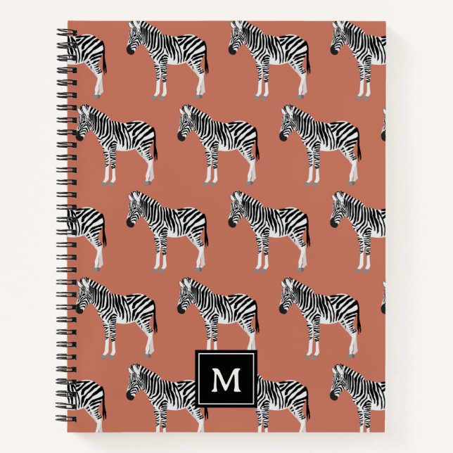 Carnet Zebra Exotic Animal Motif Terracotta Monogramme (Devant)