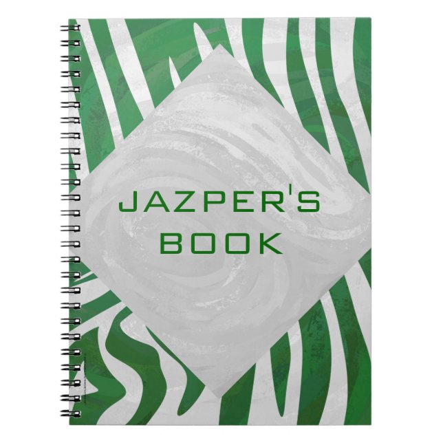 Carnet Zebra Monogramme Vert et Blanc Impression (Devant)