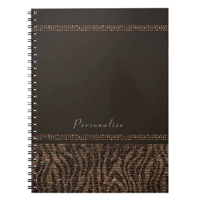Carnet Zebra Sparkle Brown Gold Glam Chic Elegant Bling (Devant)
