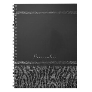 Carnet Zèbre Étincelle Argent et Noir Glam Élégant Bling