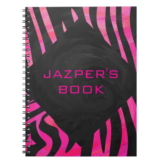Carnet Zèbre noir et rose chaud monogramme (Devant)
