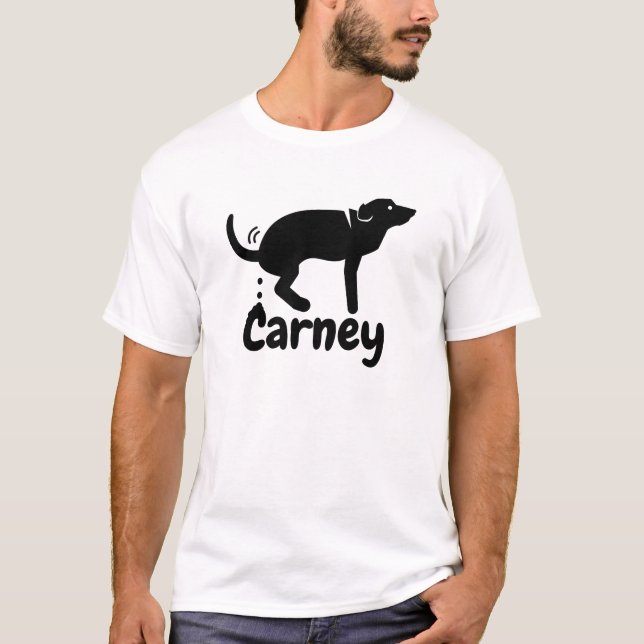 Carney Dog Pooping (black logo) T-Shirt (Front)