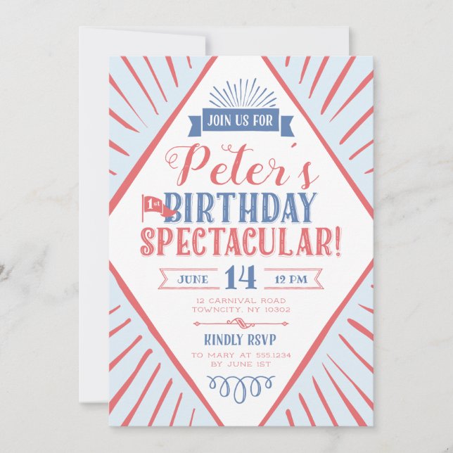 Carnival 1st Birthday Spectacular Geo Ticket Photo Announcement (Front)