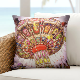 Carnival Amusement Park Swing Ride Pink Photo Throw Pillow
