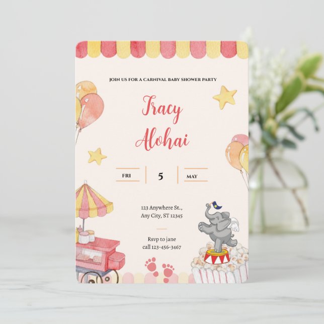 Carnival Baby Shower Invitation | Circus Party (Standing Front)