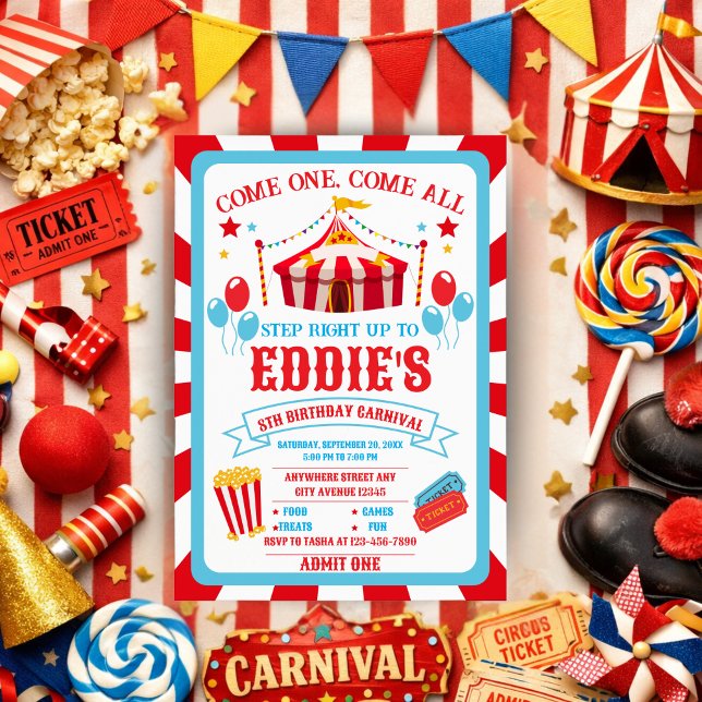 Carnival Birthday Invitation, Circus Invitation  (Créateur téléchargé)