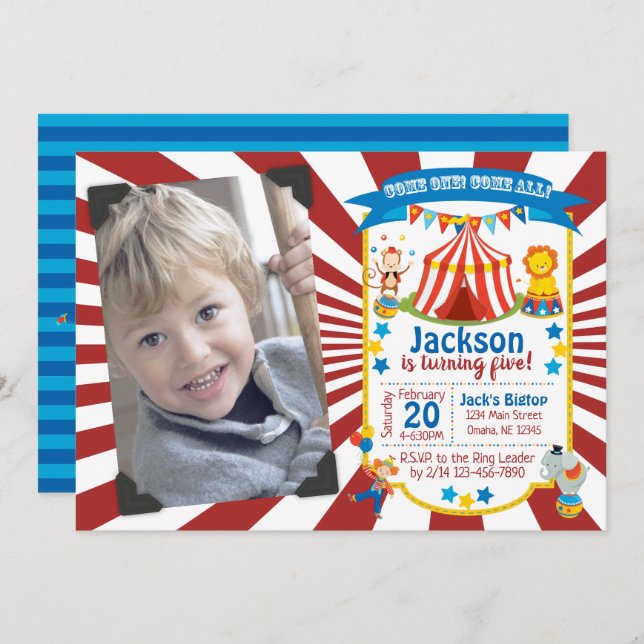 Carnival Birthday Invitation Circus Party Invite (Front/Back)