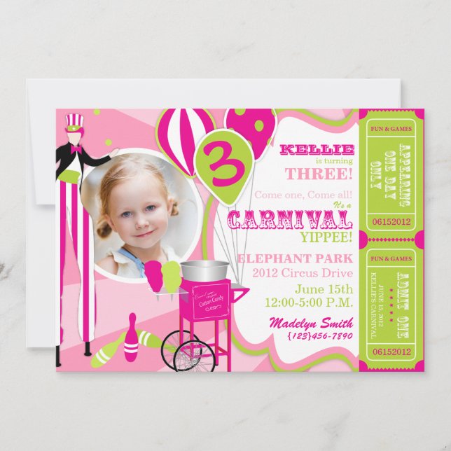 Carnival Birthday Invitation Stilt Walker (Front)