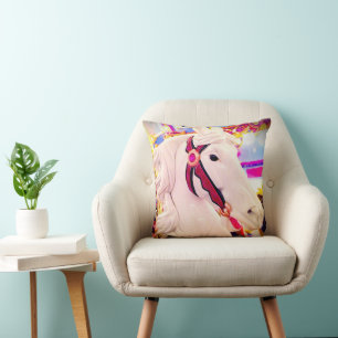 Carnival carousel horse bold modern close-up photo throw pillow