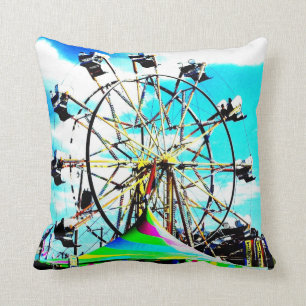 Carnival Carousel Horse Ferris Wheel Pop Art Photo Throw Pillow