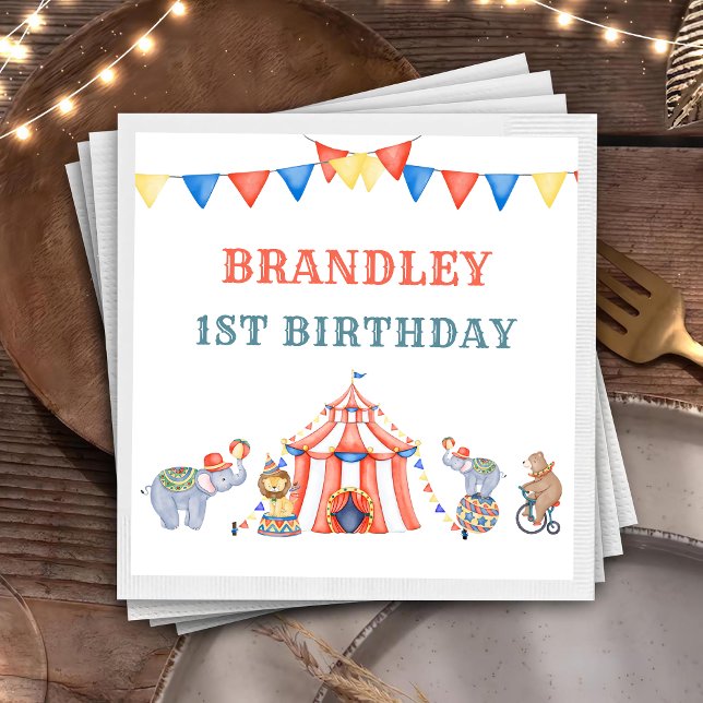 Carnival Circus & Animals Birthday Napkin (Creator Uploaded)