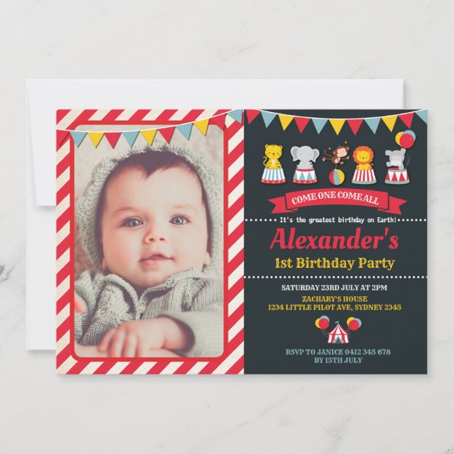 Carnival Circus Animals Birthday Party Invitation (Front)