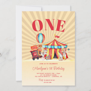 Carnival Circus Big Top 1st Birthday Invitation
