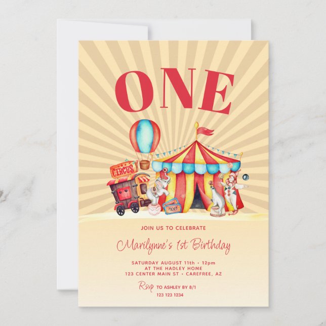 Carnival Circus Big Top 1st Birthday Invitation (Front)
