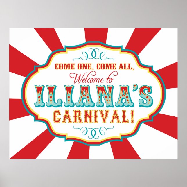 Carnival Circus Birthday Banner Iliana CUSTOM Poster (Front)